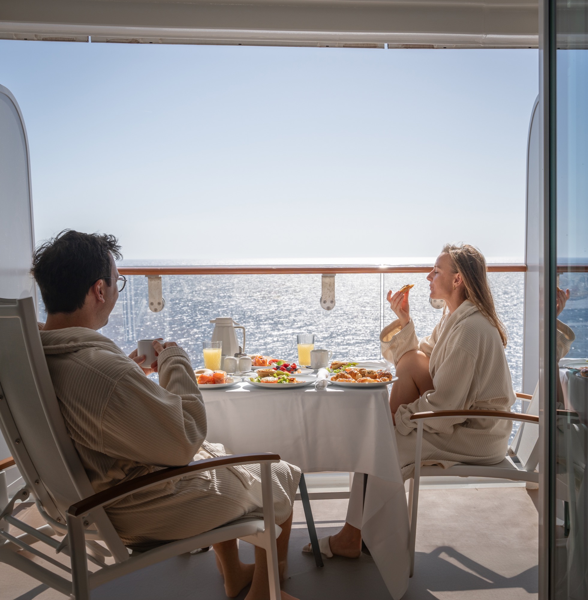 Breakfast served on a private cruise-ship balcony